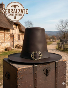 Cappello del mago oscuro in pelle liscia, colore marrone 2