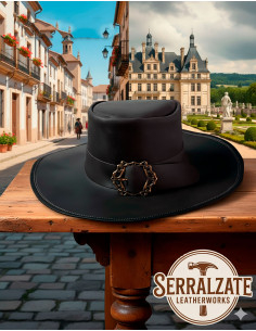 Cappello medievale in pelle modello Hidalgo, colore nero