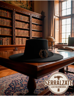 Cappello medievale in pelle modello Hidalgo, colore nero 2