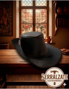Cappello medievale in cuoio modello Fiandre, colore nero 2