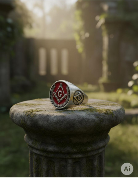 Anello massonico smaltato rosso