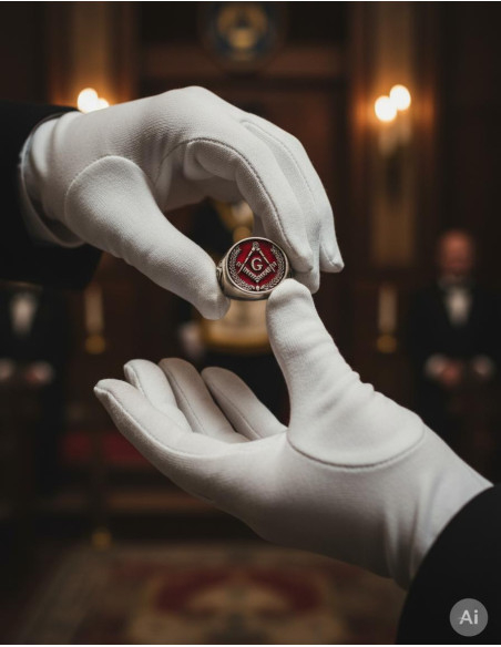 Anello massonico smaltato rosso