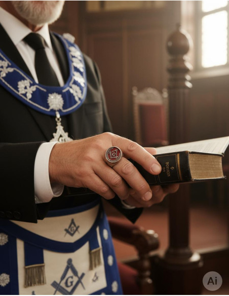 Anello massonico smaltato rosso