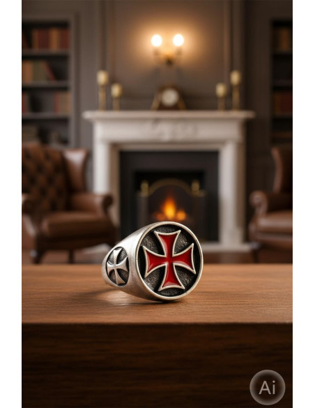 Anello Croce Templare smaltata