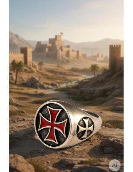 Anello Croce Templare smaltata