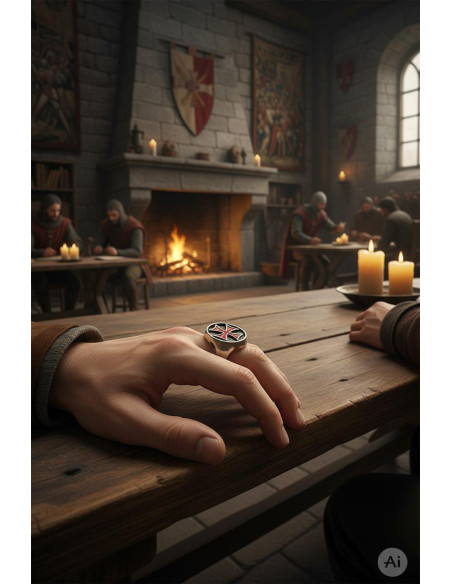 Anello Croce Templare smaltata