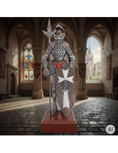 Armatura medievale in miniatura con lancia e scudo, 50 cm.