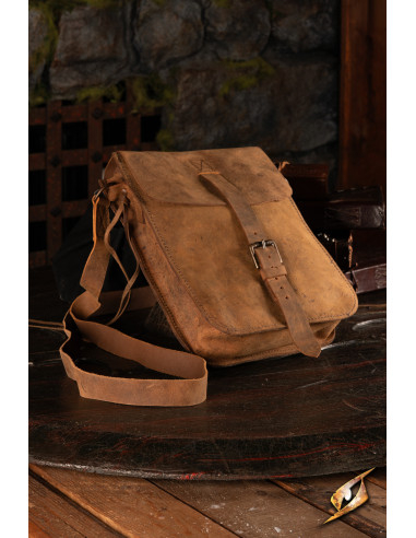 Borsa medievale da viaggio in pelle, colore marrone chiaro