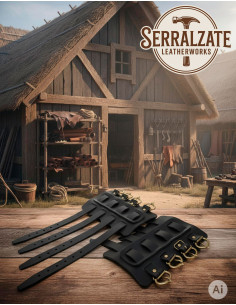 Bracciali vichinghi Gunnar in pelle nera 2