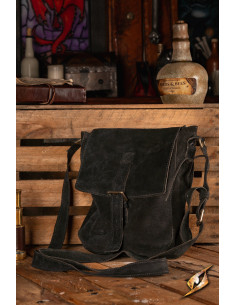 Borsa a tracolla medievale in pelle scamosciata, colore nero