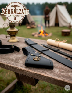 Tahalí medievale in pelle per appender la spada, nero 2