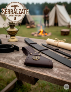 Tahalì medievale in pelle per appender la spada, marrone 2