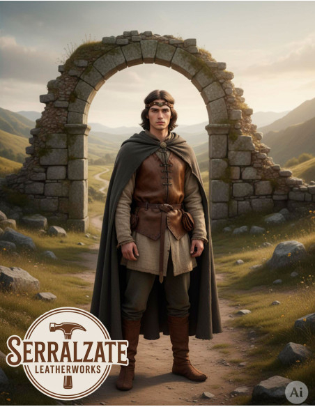 Tiara medievale ruota in pelle, marrone