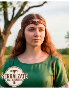 Tiara medievale ruota in pelle, marrone 2