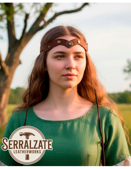 Tiara medievale ruota in pelle, marrone