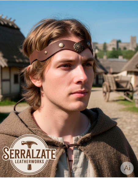 Tiara medievale ruota in pelle, marrone