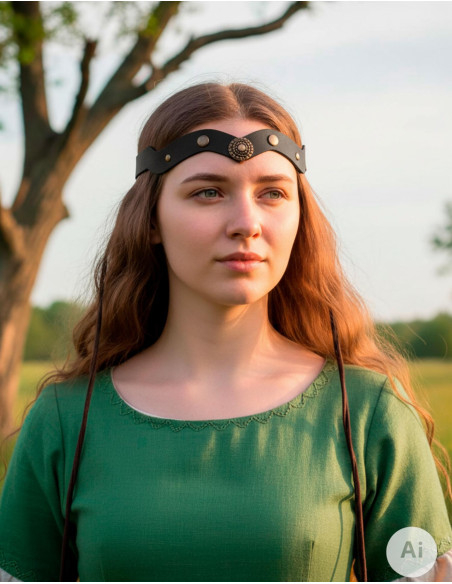 Tiara medievale ruota in pelle, nera