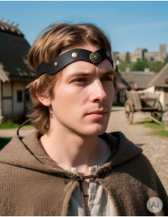 Tiara medievale ruota in pelle, nera 2