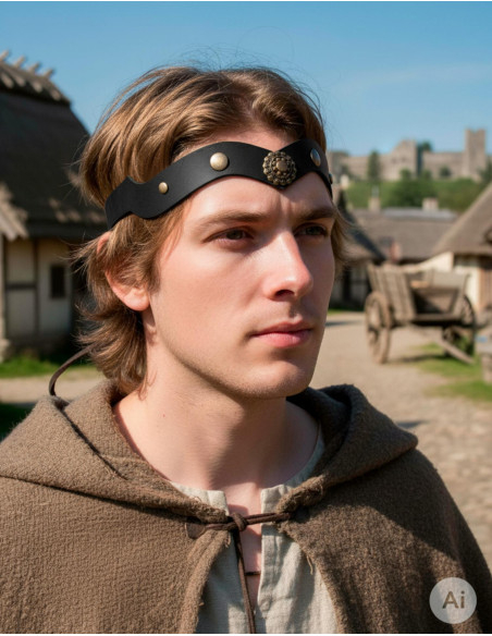 Tiara medievale ruota in pelle, nera