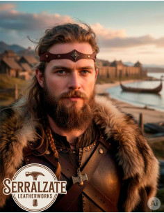 Diadema ruota vichinga-medievale in pelle marrone scuro 2