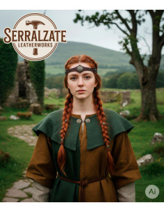 Tiara Vichinga-Celtica con nodi celtici in pelle marrone 2