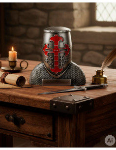 Supporto da tavolo con casco templare, per apribottiglie