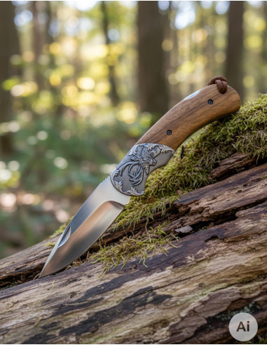 Coltello da collezione Albainox con rivestimento in ottone e lama di cervo (21,5 cm).