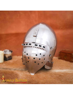 Casco medievale secoli XIV-XV con visiera, calibro 14