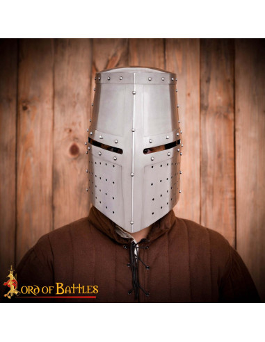 Gran Yelmo medieval de caballero siglos XIII-XIV, calibro 16