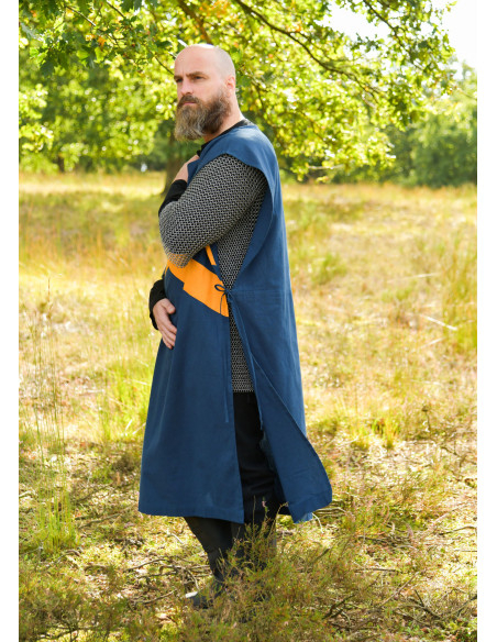 Tabardo medievale a righe, blu e giallo