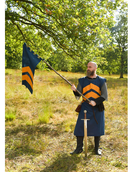 Tabardo medievale a righe, blu e giallo