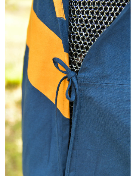 Tabardo medievale a righe, blu e giallo