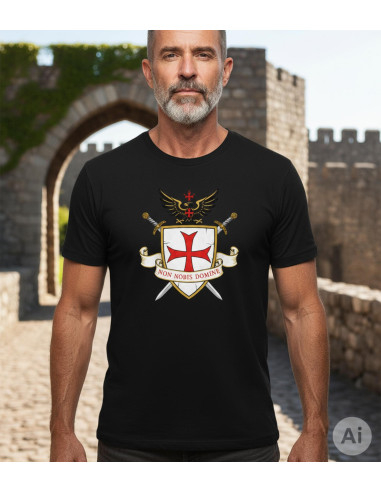 Maglietta nera Templare da uomo, Non Nobis Domine