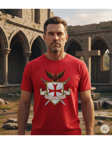 Maglietta rossa Templare da uomo, Non Nobis Domine