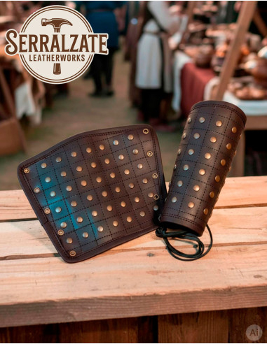 Bracciali rinforzati medievali Evan in marrone