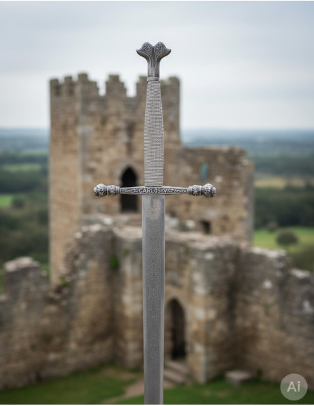 Spada Carlos V, lama rustica incisa