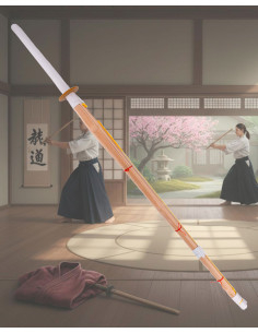 Shinnai di allenamento con manico in bambù e camoscio...