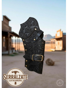 Custodia di cartucciera Deluxe per revolver western, nera