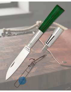 Coltello Albainox con chiusura a pistone, manico verde...