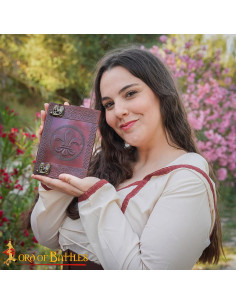 Diario medieval con copertina in pelle, designa Fiore di...