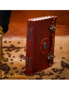 Diario medieval con copertina in pelle, pietra e chiusure...