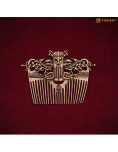 Pettine vichingo in ottone con fodera in pelle, finitura...
