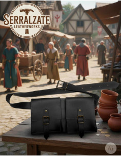 Borsa da cintura medievale DuoPouch in pelle nera