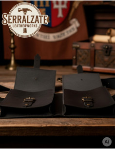 Borsa da cintura medievale DuoPouch in pelle nera 2