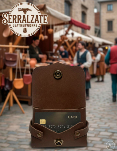 Borsa portamonete e porta carte in pelle marrone per ricreatisti