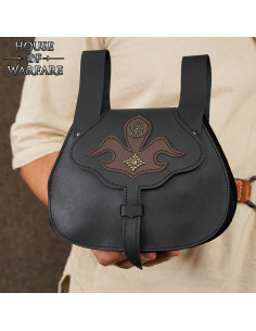 Borsa medievale per cintura in pelle nera con borchie in...