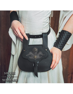 Borsa medievale per cintura in pelle nera con borchie in... 2