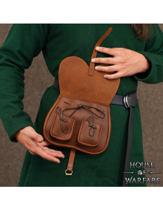 Borsa medievale in cuoio marrone con tasche, per cinture 2