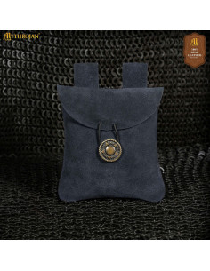 Borsa marsupio medievale in pelle scamosciata, colore blu...