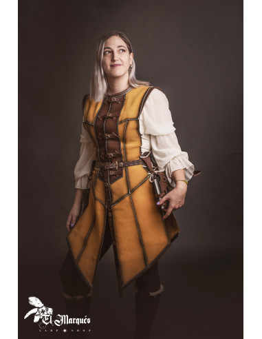 Cotta medievale lunga da donna, camoscio giallo